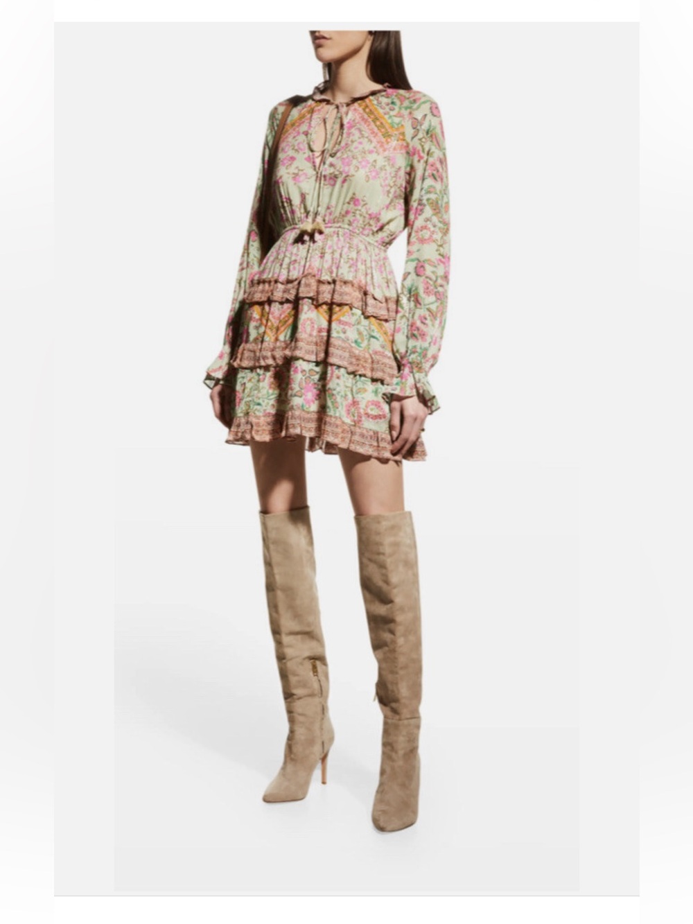 HEMANT & NANDITA NWT Nora Mini Dress in Sage and Pink Floral - Picture 3 of 7